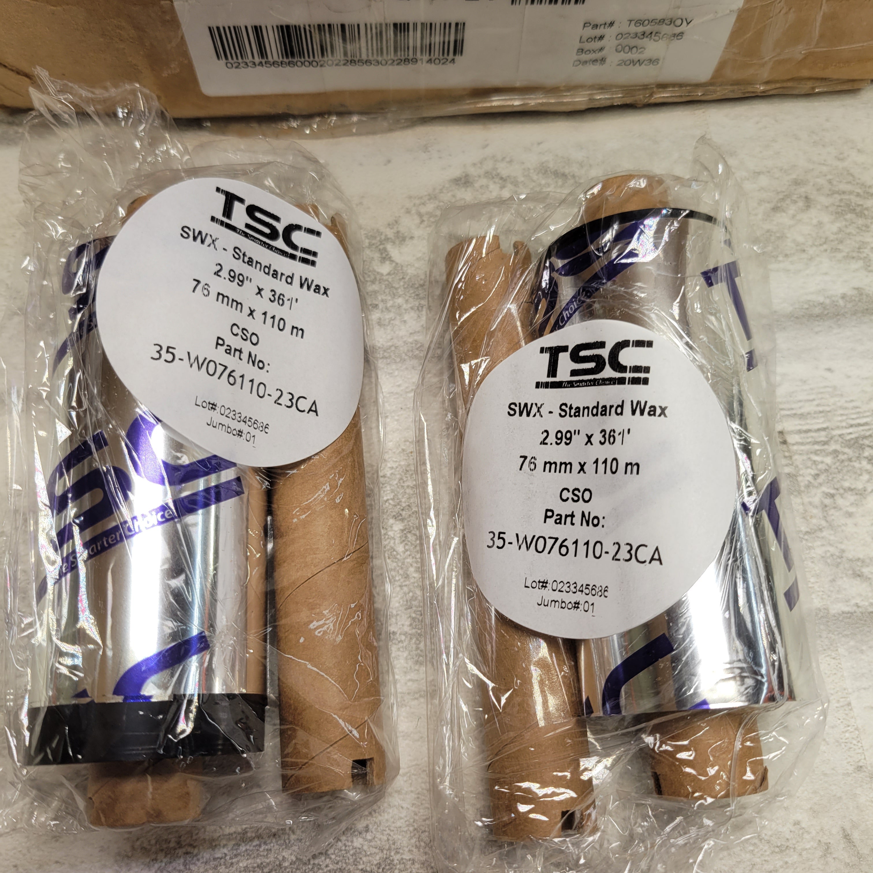 TSC 3x361 Wax Ribbon SKU: 35-W076110-23CA, Pack of 24 (7672092360942)